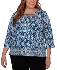 Alfred Dunner Plus Batik Tile Square Neck Top