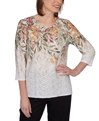 Alfred Dunner Petite Autumn Leaves Braided Neck Top