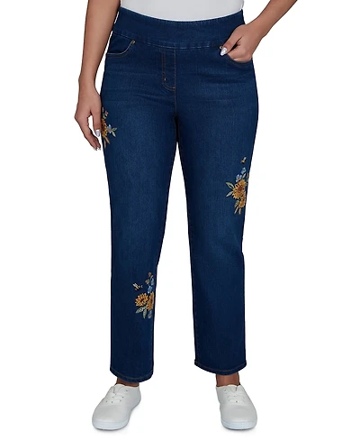Alfred Dunner Women's Pull-on Mid-Rise Straight Denim Pants