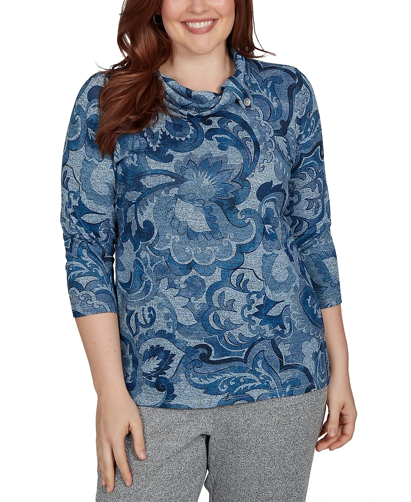 Alfred Dunner Petite Paisley Scroll Cowl Neck Pocket Top