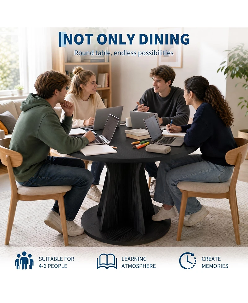 homfan Round Dining Table, Modern Pedestal Kitchen Table with 1.18" Thick Tabletop & Sturdy Base, Seats 4
