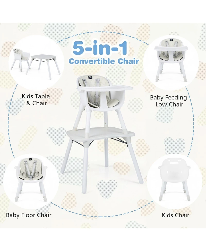Costway Toddler 4 in 1 High Chair Convertible Table Chair Set with Pu Cushion