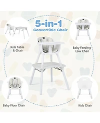Costway Toddler 4 in 1 High Chair Convertible Table Chair Set with Pu Cushion