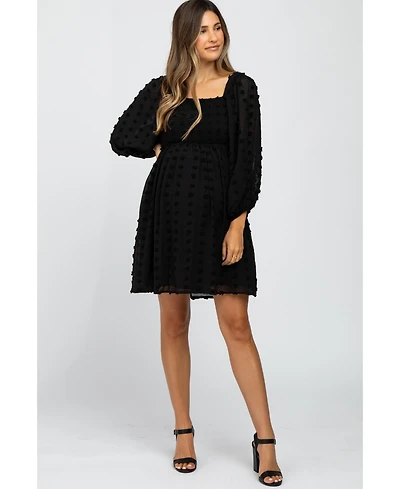 Pinkblush Maternity Pink Textured Dot Smocked Square Neck Chiffon Dress