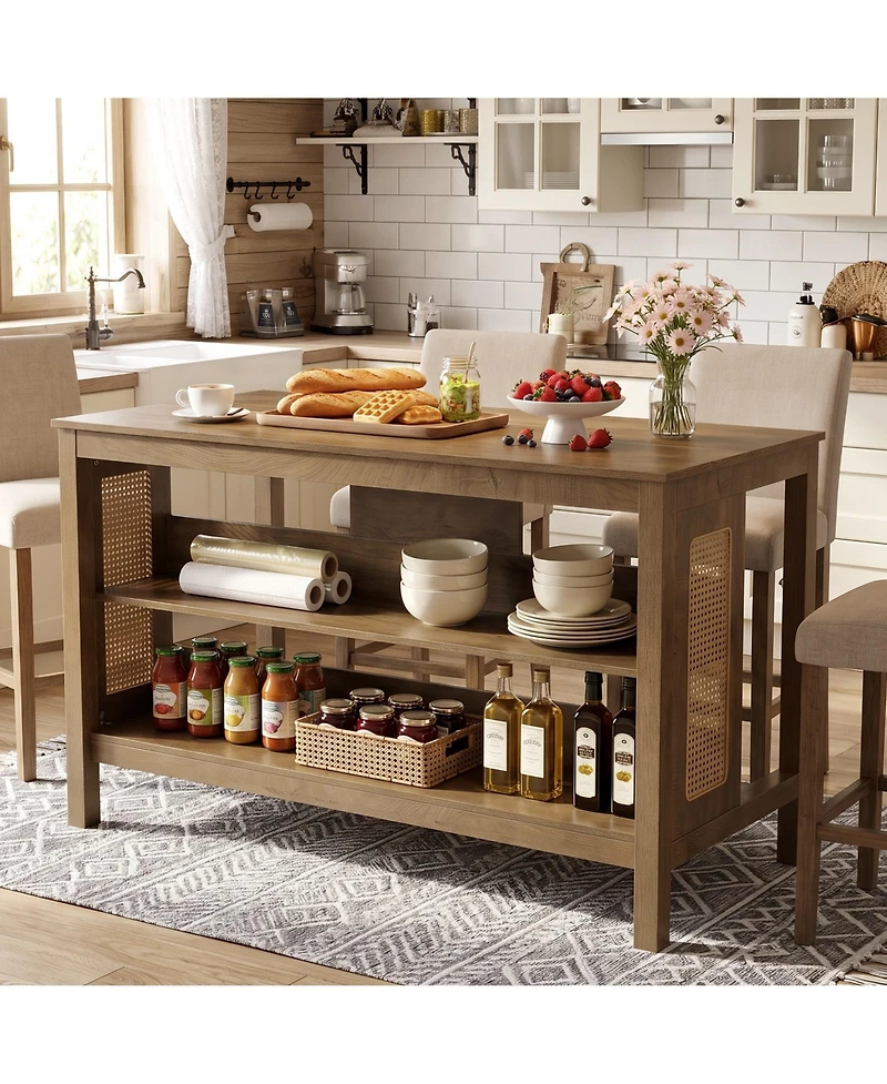 Tribesigns Kitchen Island with Seating and Storage, Farmhouse Wood Stationary Island Table