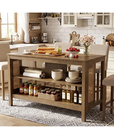 Tribesigns Kitchen Island with Seating and Storage, Farmhouse Wood Stationary Island Table