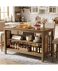 Tribesigns Kitchen Island with Seating and Storage, Farmhouse Wood Stationary Island Table