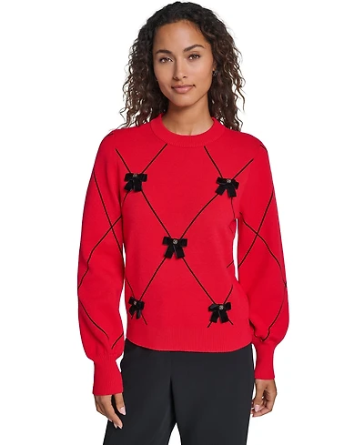 Karl Lagerfeld Paris Women's Argyle 3D Bow Sweater