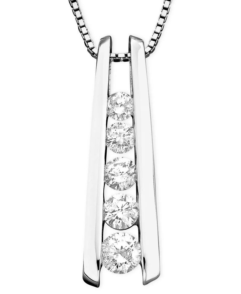 Five-Stone Diamond Journey Pendant Necklace (1 ct. t.w.) 14k Yellow or White Gold