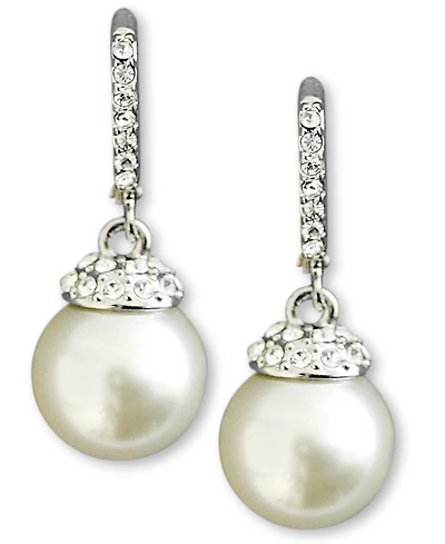 Givenchy Earrings, Crystal Accent and White Glass Pearl