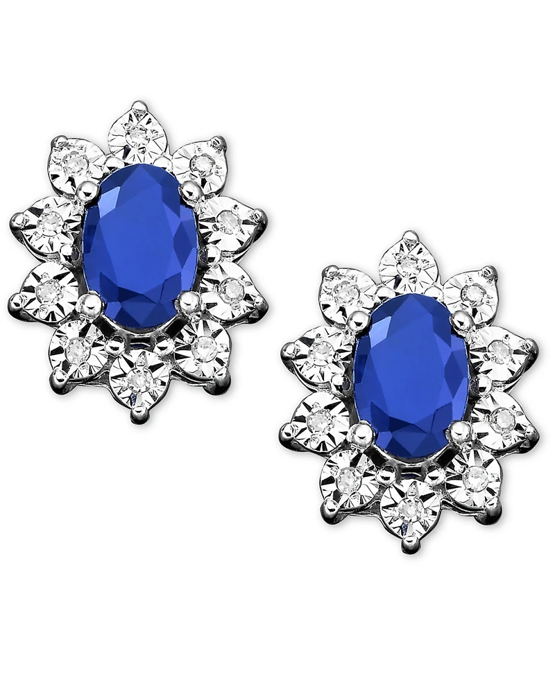 Sapphire (1-1/3 ct. t.w.) and Diamond Accent Stud Earrings in 10k White Gold (Also in Emerald)