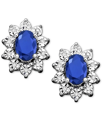 Sapphire (1-1/3 ct. t.w.) and Diamond Accent Stud Earrings in 10k White Gold (Also in Emerald)