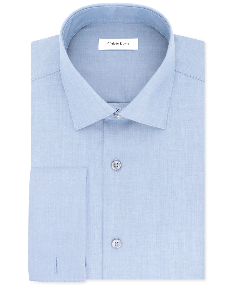 Men's Slim-Fit Non-Iron Herringbone French Cuff Dress Shirt