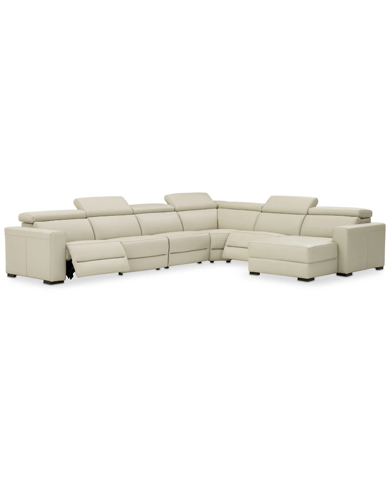 Nevio -pc Leather Sectional Sofa with Chaise, 1 Power Recliner and Articulating Headrests
