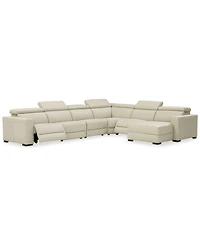 Nevio -pc Leather Sectional Sofa with Chaise, 1 Power Recliner and Articulating Headrests