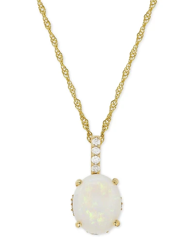Opal (1-5/8 ct. t.w.) & Diamond (1/10 ct. t.w.) Pendant Necklace in 14k Gold