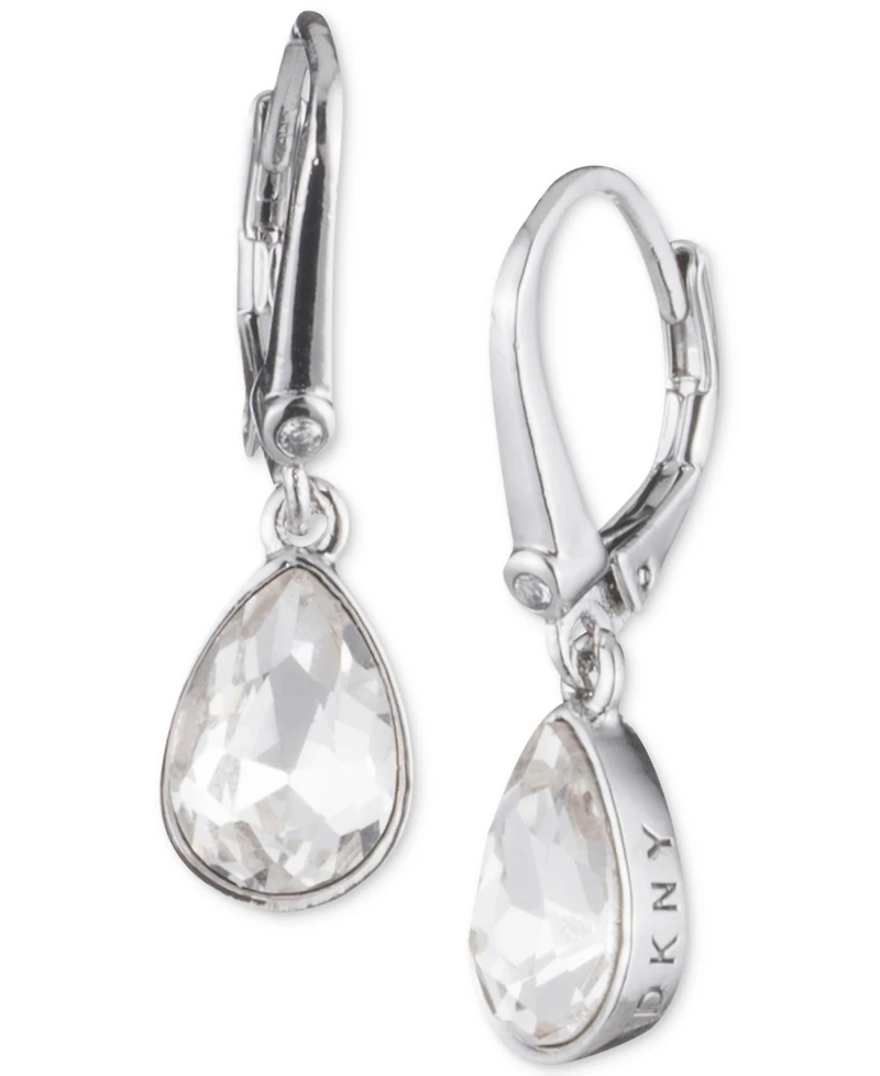 Dkny Crystal Logo Teardrop Drop Earrings