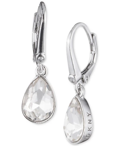 Dkny Crystal Logo Teardrop Drop Earrings