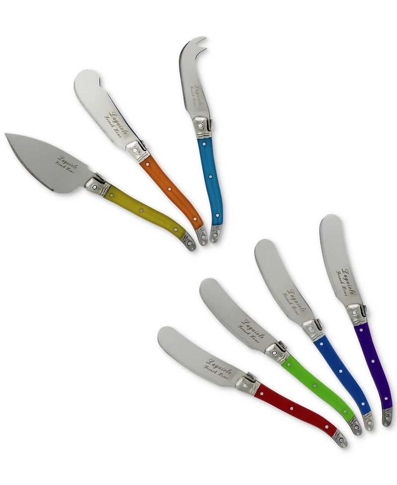 French Home Laguiole Jewel Colors Cheese Knife and Spreader Set, 7 Piece.