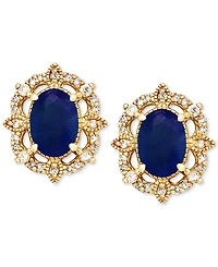 Sapphire (1-1/3 ct. t.w.) & Diamond (1/8 Stud Earrings 14k Yellow Gold (Also Available Ruby Emerald)