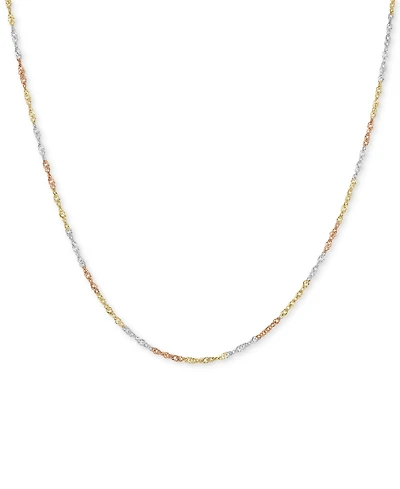 18" Tri-Color Singapore Chain Necklace (2-5/8mm) in 14k Gold, White Gold & Rose Gold