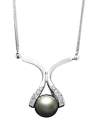 14k Gold Necklace, Cultured Tahitian Pearl (8mm) and Diamond Accent Pendant