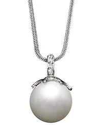 14k White Gold Necklace, Cultured South Sea Pearl (14mm) and Diamond Accent Pendant
