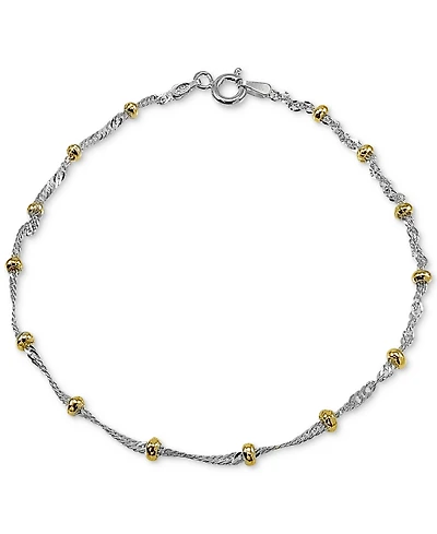 Giani Bernini Beaded Singapore Chain Bracelet in Sterling Silver & 18k Gold-Plate, Created for Macy's