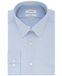 Men's Slim-Fit Non-Iron Performance Stretch Blue Check Dress Shirt
