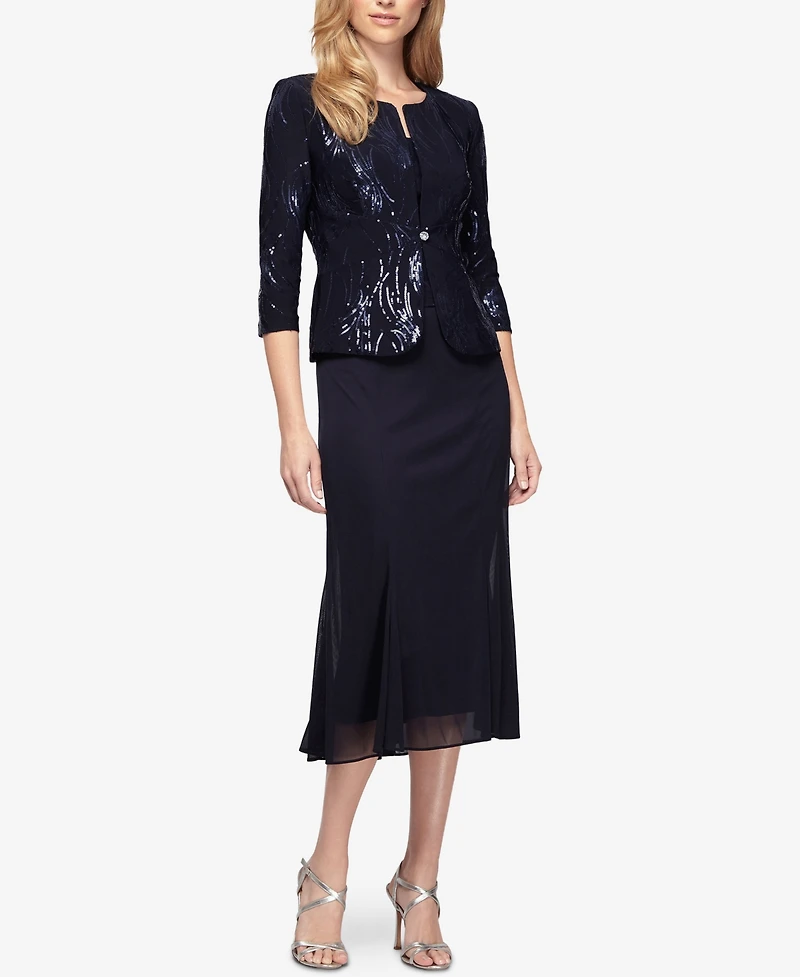Alex Evenings Petite Sequined Midi Dress and Jacket