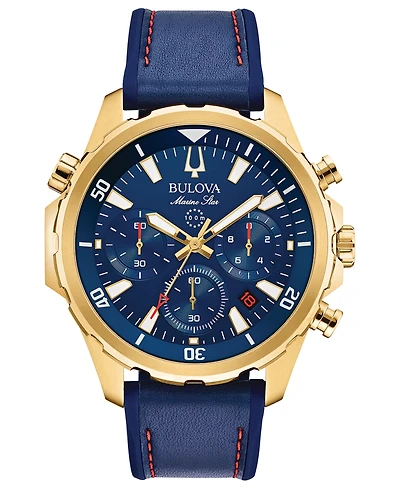 Bulova Men's Chronograph Marine Star Blue Leather & Silicone Strap Watch 43mm