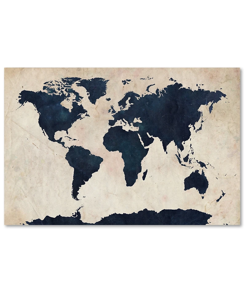 Michael Tompsett 'World Map -Navy' Canvas Art - 32" x 22"