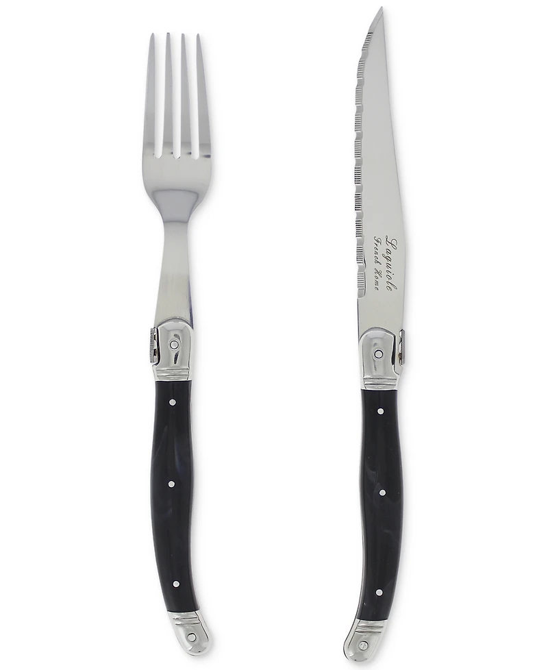 French Home Laguiole Faux Onyx Steak Knife and Fork Set, 8 Piece.