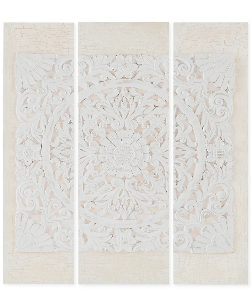 Madison Park Mandala White 3-Pc. 3D Embellished Canvas Wall Art Set