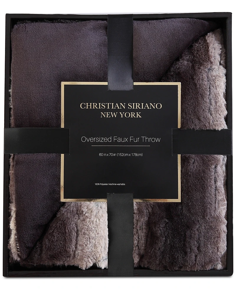 Christian Siriano Ny 60" x 70" Black Ombre Luxury Faux Fur Filled Throw with Gift Box