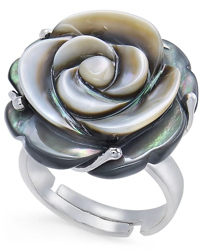 Tahitian Mother-of-Pearl Carved Rose Ring in Sterling Silver