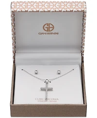 Giani Bernini Cubic Zirconia Cross Pendant Necklace and Stud Earrings Set in Sterling Silver, Created for Macy's