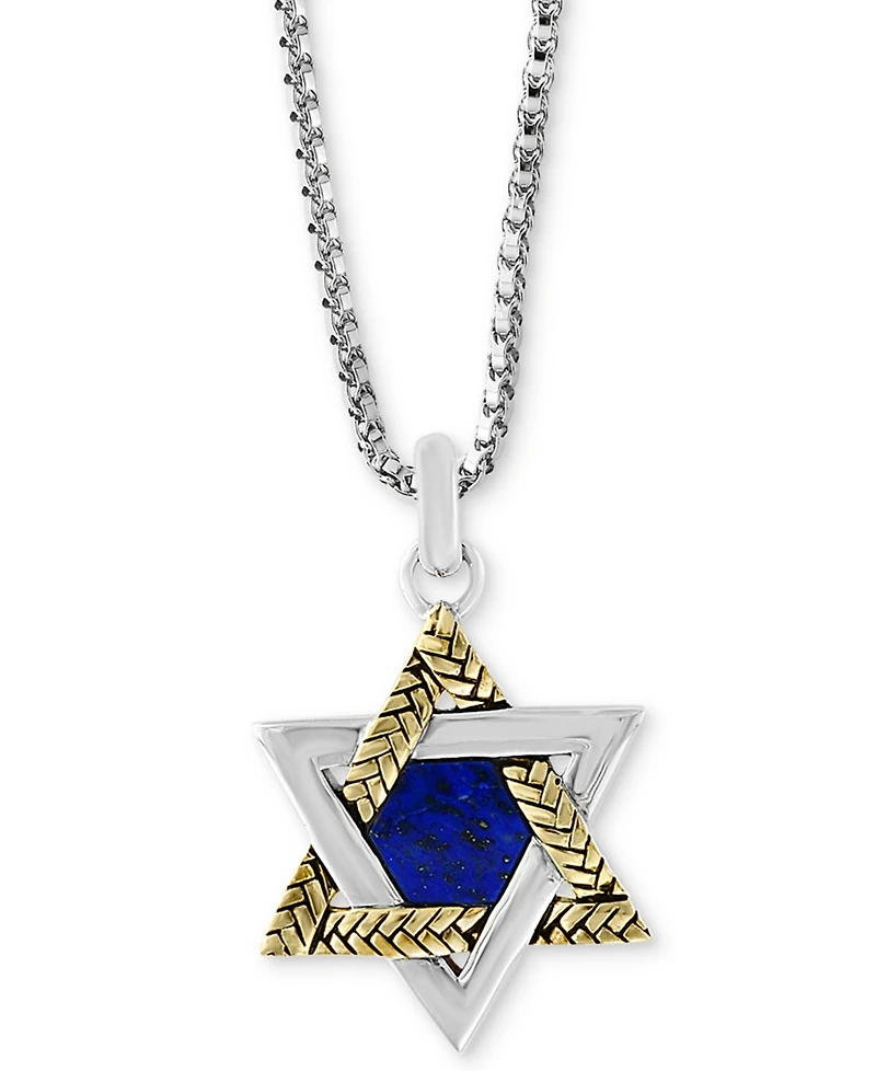 Effy Men's Lapis Lazuli (8-1/2 x 7-1/2mm) Star of David 22" Pendant Necklace in Sterling Silver & 18k Gold-Plate