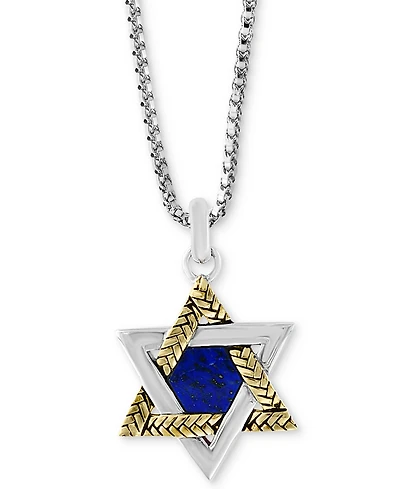 Effy Men's Lapis Lazuli (8-1/2 x 7-1/2mm) Star of David 22" Pendant Necklace in Sterling Silver & 18k Gold-Plate