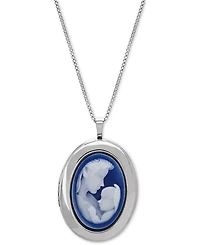 Mother & Infant Cameo Locket 18" Pendant Necklace in Sterling Silver