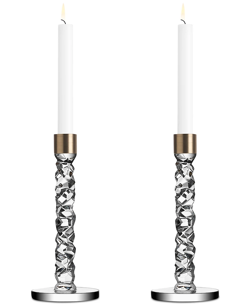 Orrefors Carat Brass Medium Candlestick Pair