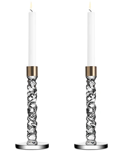 Orrefors Carat Brass Medium Candlestick Pair