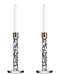Orrefors Carat Brass Medium Candlestick Pair