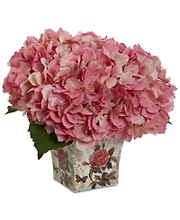 Nearly Natural Green Hydrangea Artificial Arrangement with Floral Planter
