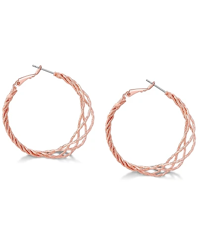 Guess Rose Gold-Tone 1 1/2" Twisted Lattice Medium Hoop Earrings