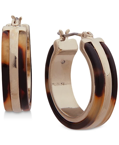 Lauren Ralph Lauren Gold-Tone & Tortoise-Look Small Hoop Earrings 1"