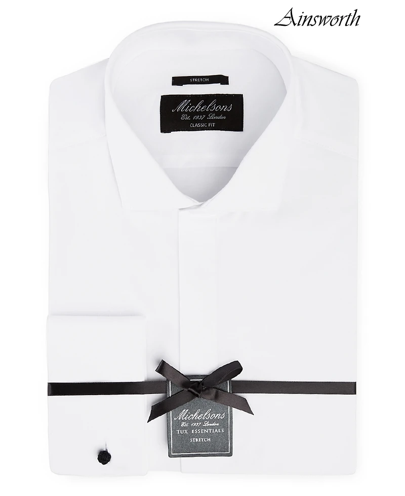 Michelsons of London Men's Classic/Regular Fit Stretch Solid French Cuff Tuxedo Shirt