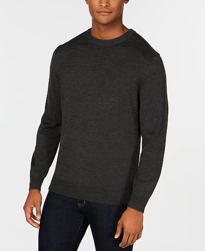 Club Room Men's Solid Crew Neck Merino Wool Blend Sweater, Created for Macy's