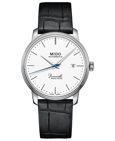 Mido Men's Swiss Automatic Baroncelli Iii Heritage Black Leather Strap Watch 39mm