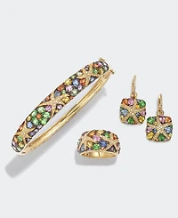 Effy Multicolor Sapphire (7-5/8 ct. t.w.) and Diamond (1/4 ct. t.w.) Starfish Bangle in 14k Gold, Created for Macy's